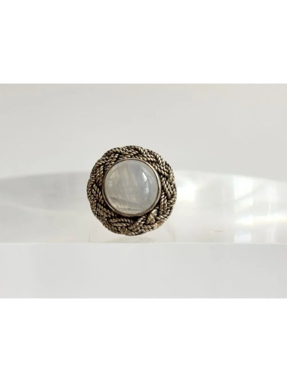 Round Moonstone Southwest Style Braided Sterling Silver 925 Vintage Ring - sz 7